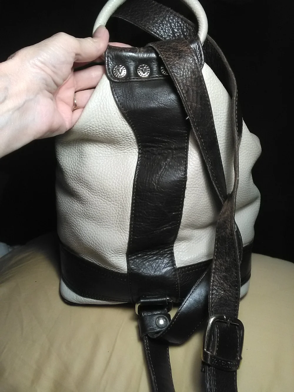EXC. VALENTINA LEATHER CREAN & Dark Brown Satchel Bag SOFT BEAUTY - Picture 10 of 11